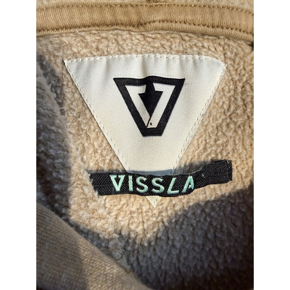 Vissla Hoodie Mens M Tan Fleece Lined Surf Coastal Minimal Pullover Logo - Picture 6 of 11
